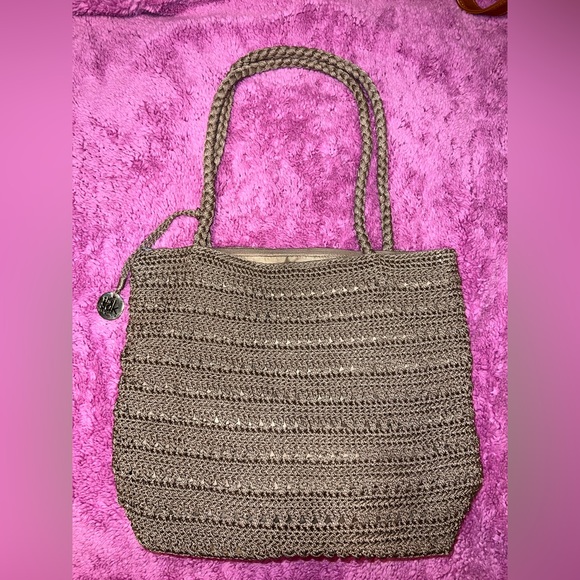 The Sak Originals Crochet Shoulder Purse Bag Lined Zip Closure Brown Beige - Picture 3 of 12